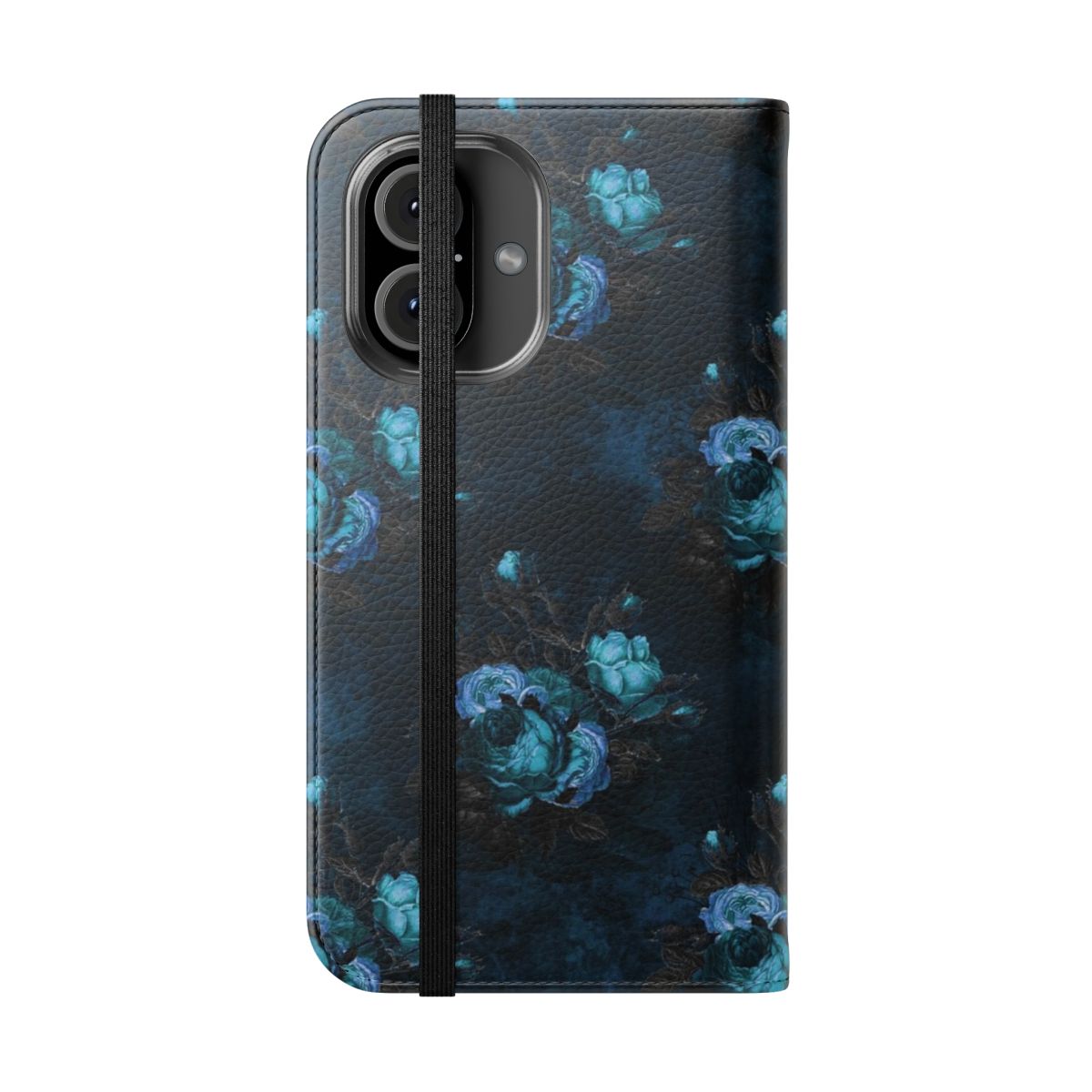 Flip case with a spooky skull and bat pattern design - Folded Front