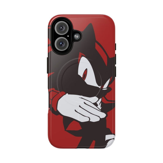 Black hedgehog character with red background on a magnetic tough phone case