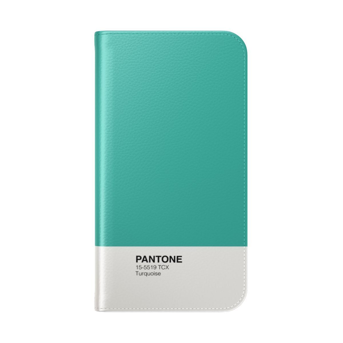 Turquoise Pantone-inspired flip cover phone case with high-quality design - Folded Back