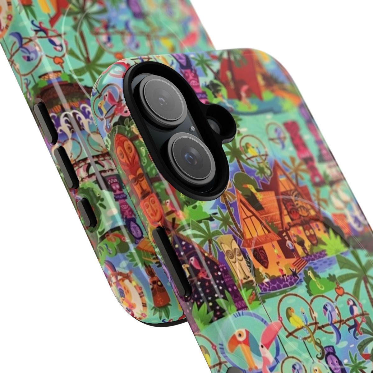 Tropical Disney-Inspired Magnetic Tough Phone Case with Enchanted Tiki Room Collage Design - Detail