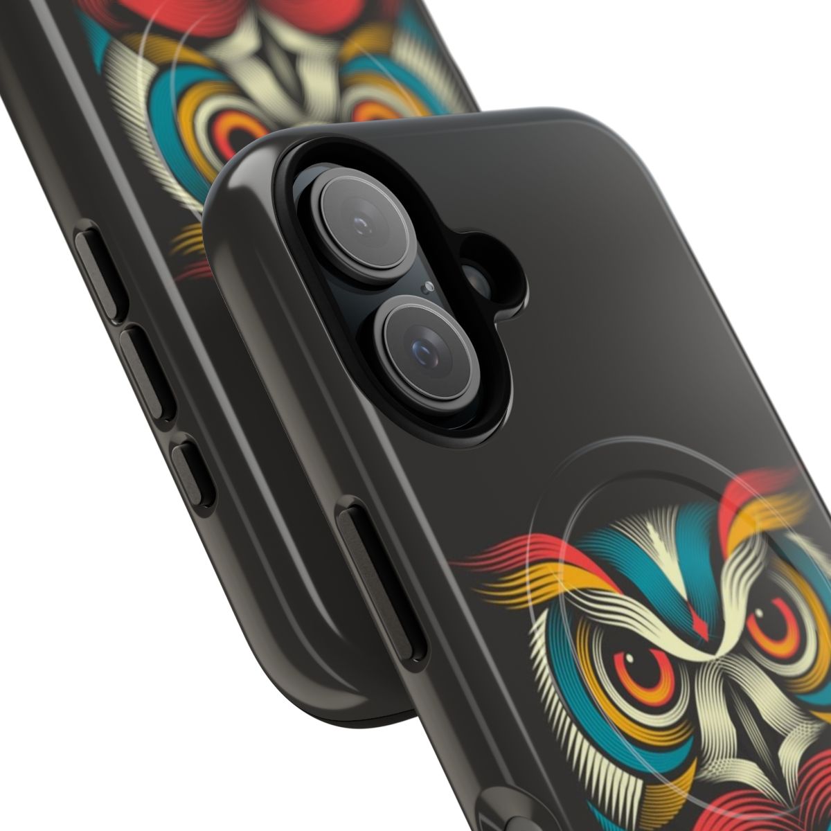 Bold and colorful phone case with an owl design - Detail