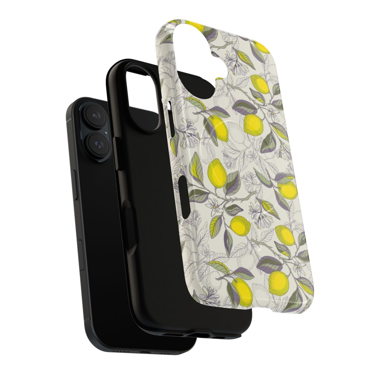 Lemon pattern magnetic tough phone case with botanical floral design - Layers