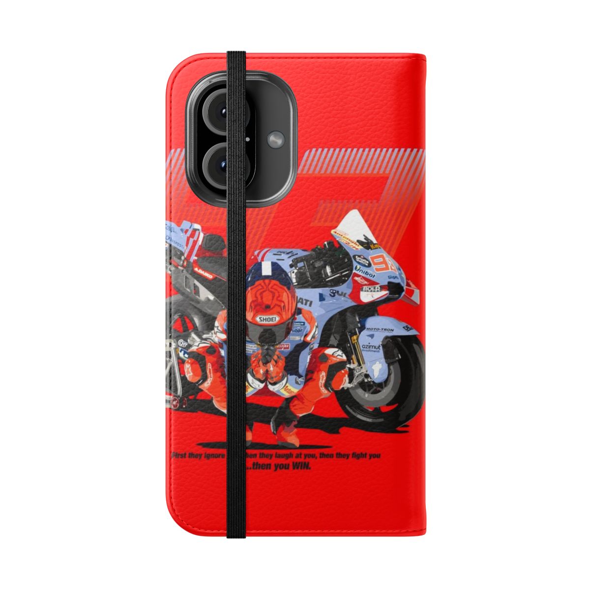 Motorcycle racing inspired flip cover phone case with a stylish design - Folded Front