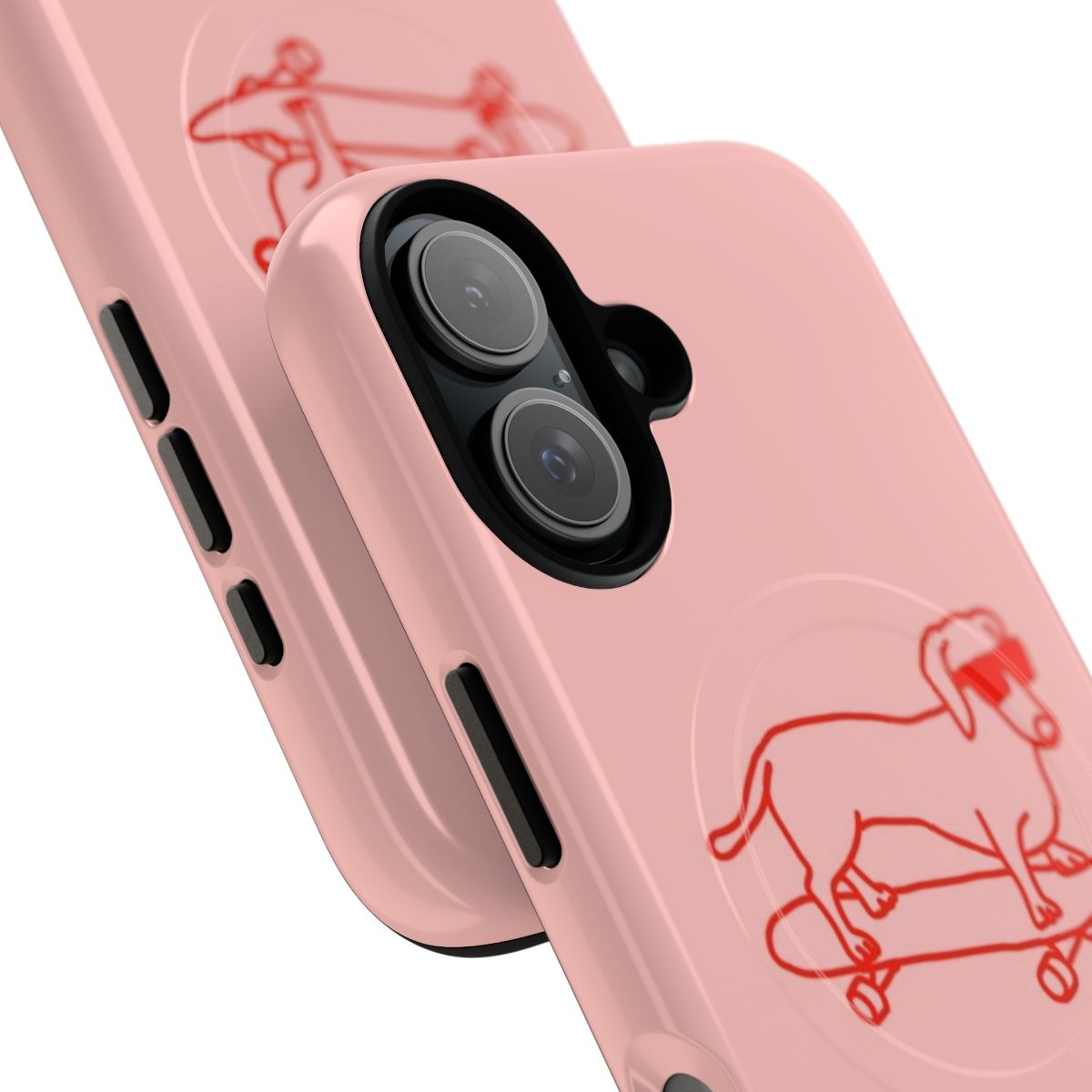 Sausage dog riding a skateboard on a magnetic tough phone case - Detail