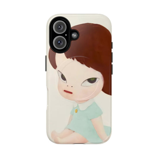 Magnetic tough phone case featuring a cute baby girl painting inspired by Japanese artist Yoshimoto Nara.