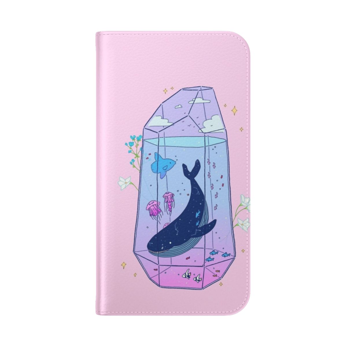 Celestial Aquarium Inspired Phone Case Cover with Whales, Plants, and Constellation Designs - Folded Back