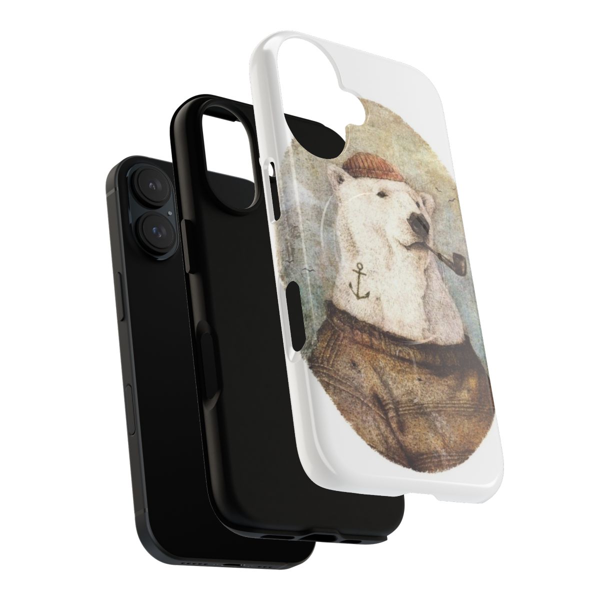 Vintage-style illustration of a polar bear on a magnetic phone case - Layers