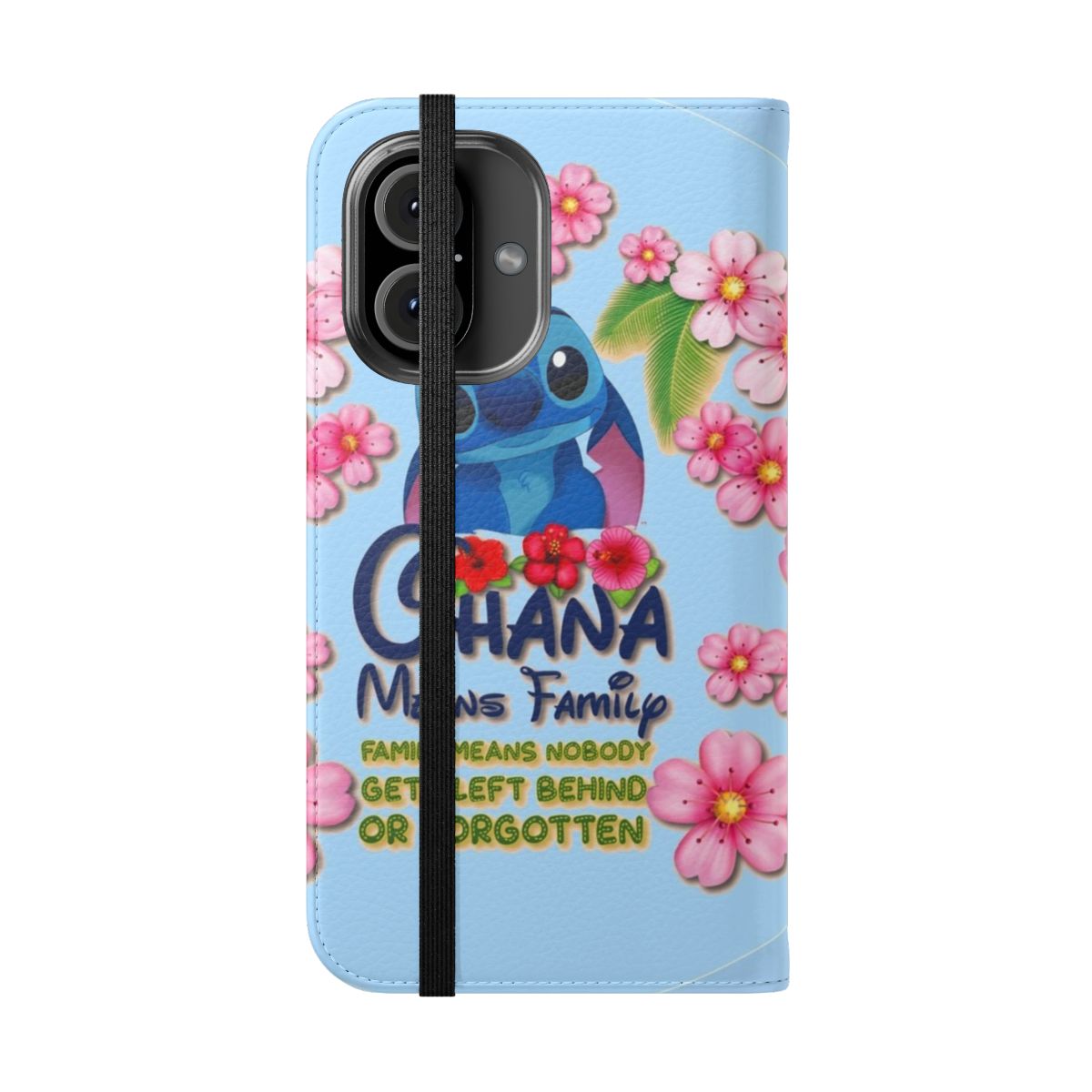 Vibrant blue and white phone case featuring beloved character Stitch from the Disney movie Lilo & Stitch - Folded Front