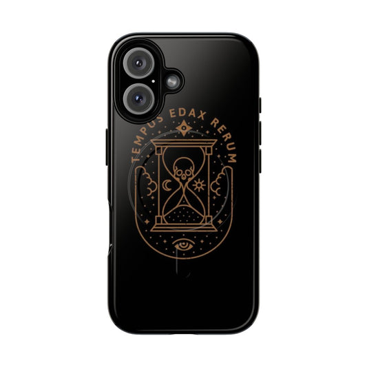 Tempus Edax Rerum magnetic tough phone case with hourglass, compass rose, and day and night symbols