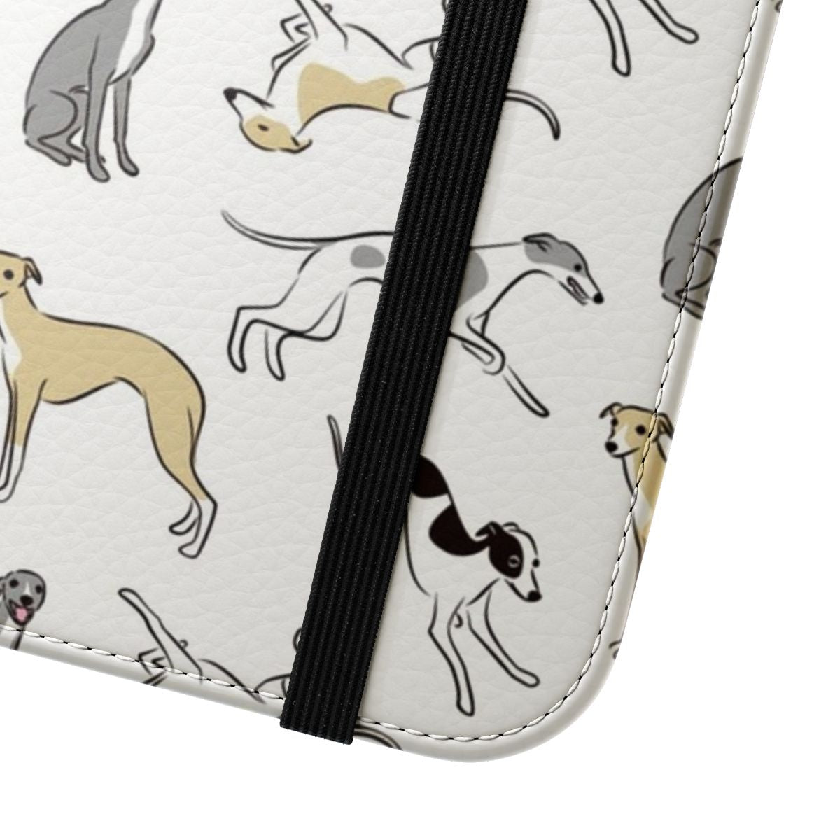 Flip cover phone case featuring a whippet or italian greyhound dog breed design - Close Up