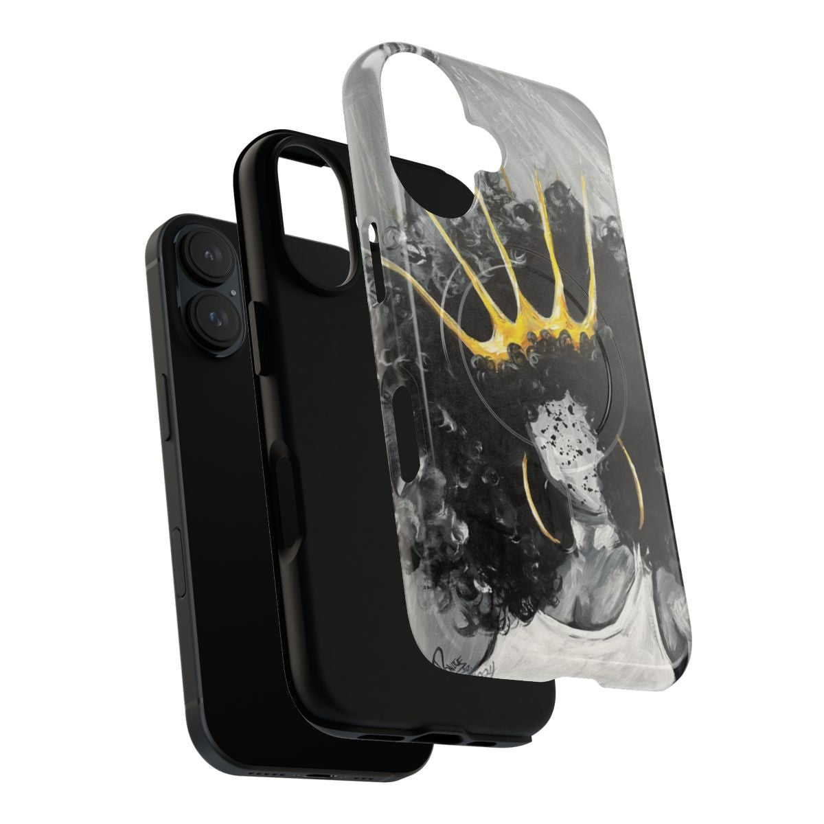 A black woman with an afro and curly hair on a protective, magnetic phone case - Layers