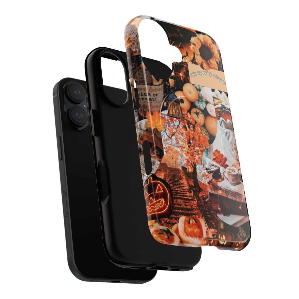 A stylish and durable fall-themed phone case featuring a digital collage design. - Layers