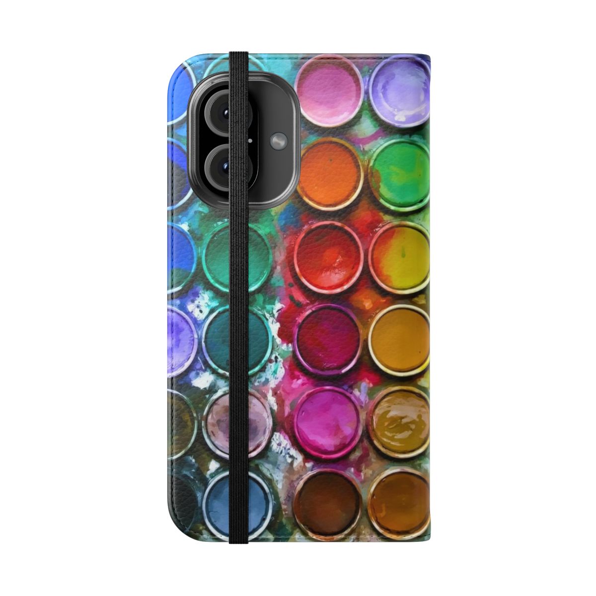 Colorful abstract paint box design on a flip phone case cover - Folded Front