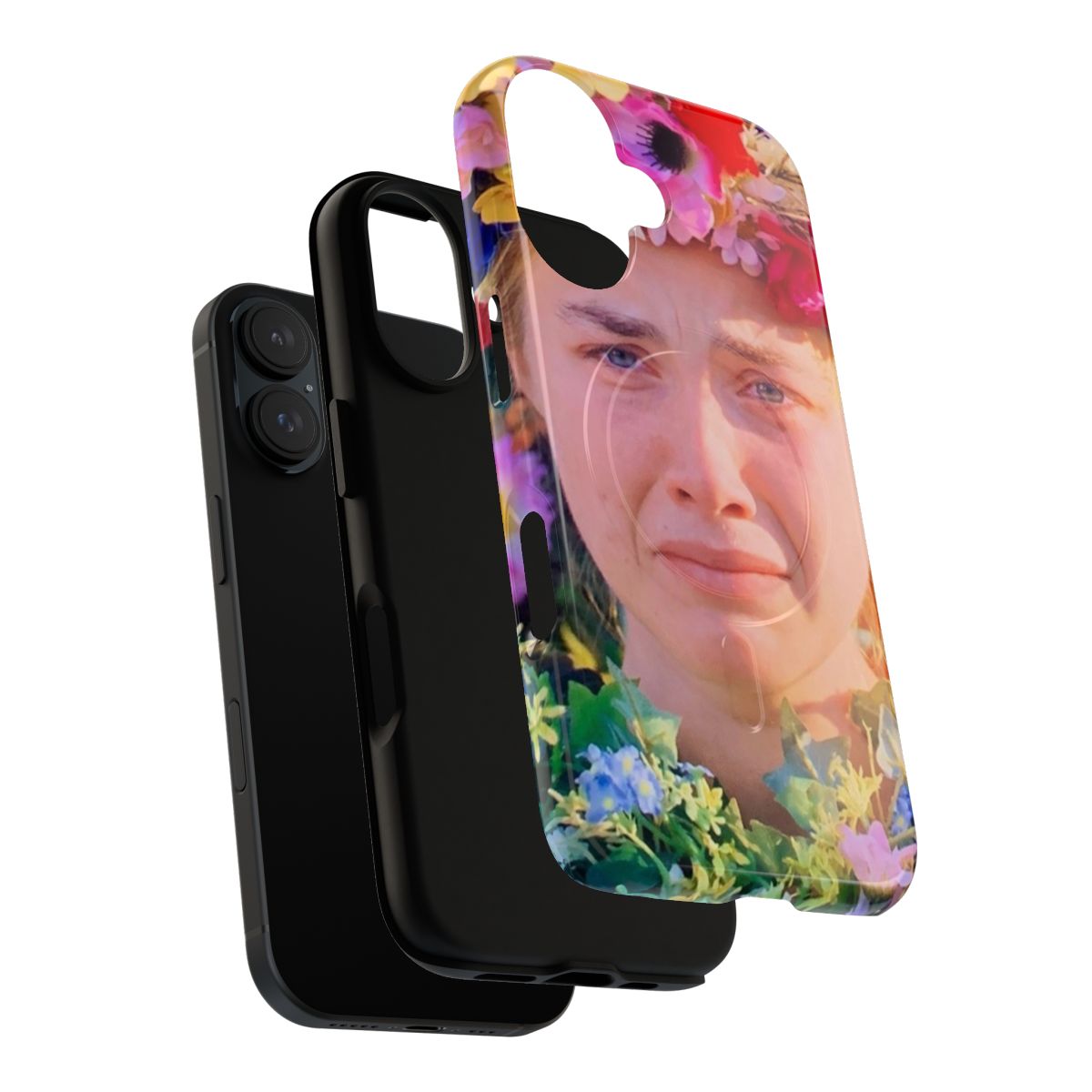 A phone case featuring the May Queen character from the horror film Midsommar, designed for fans of the movie and its star Florence Pugh. - Layers