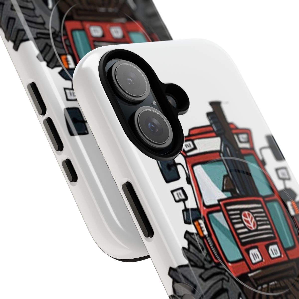 Magnetic tough phone case with tractor and farm machinery design - Detail