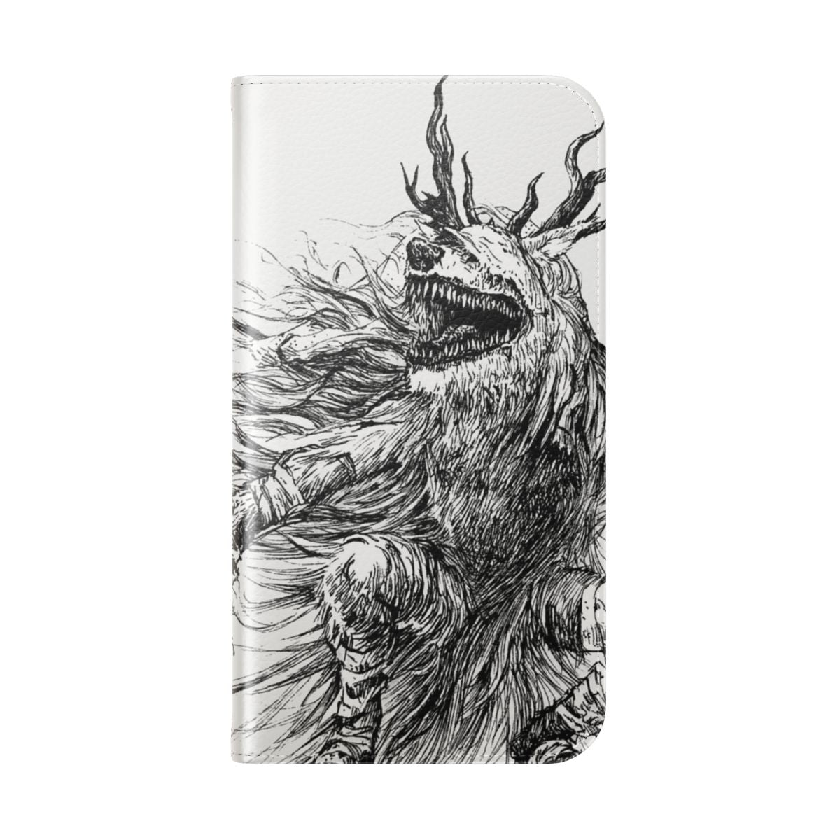 White and black ink phone case design with Bloodborne-inspired elements - Folded Back