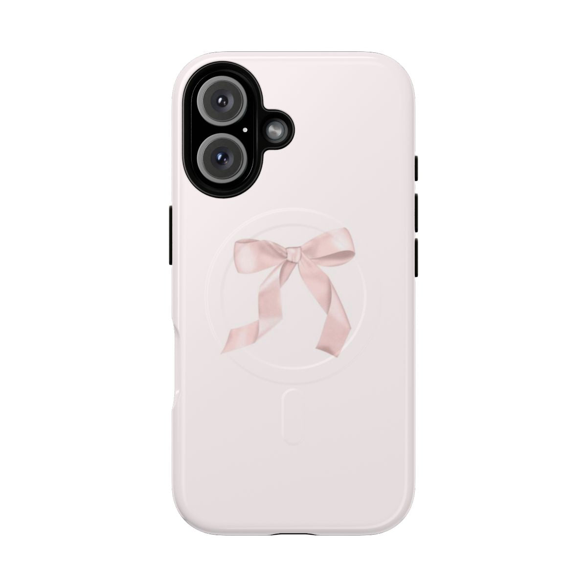 Pink phone case with a coquette-style ribbon bow design