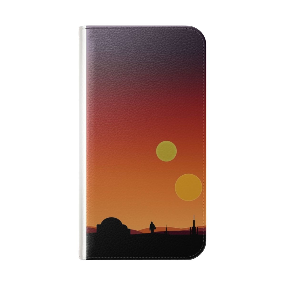 "Binary sunset-themed flip cover phone case with sci-fi art design" - Folded Back