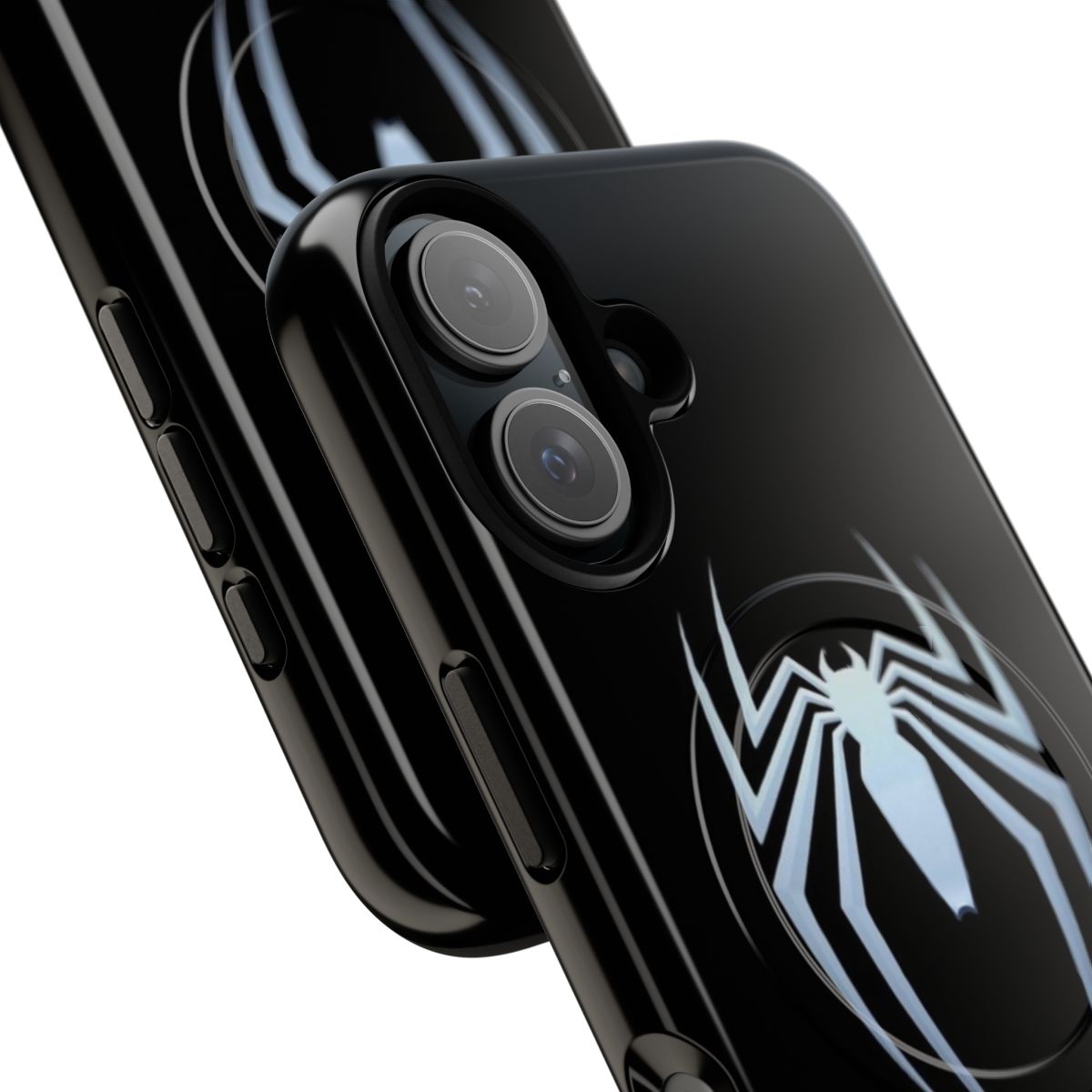 Black spider web patterned tough and magnetic phone case - Detail