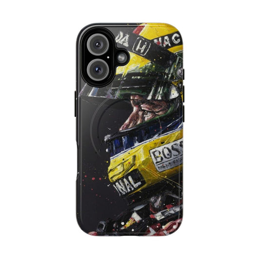 Magnetic tough phone case featuring a painting of Ayrton Senna's F1 race car