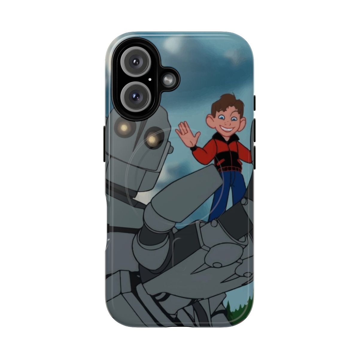 Magnetic tough phone case with an Iron Giant robot design