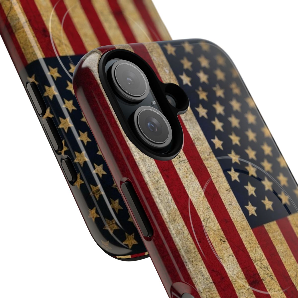 Vintage American flag phone case with a distressed, grunge design - Detail