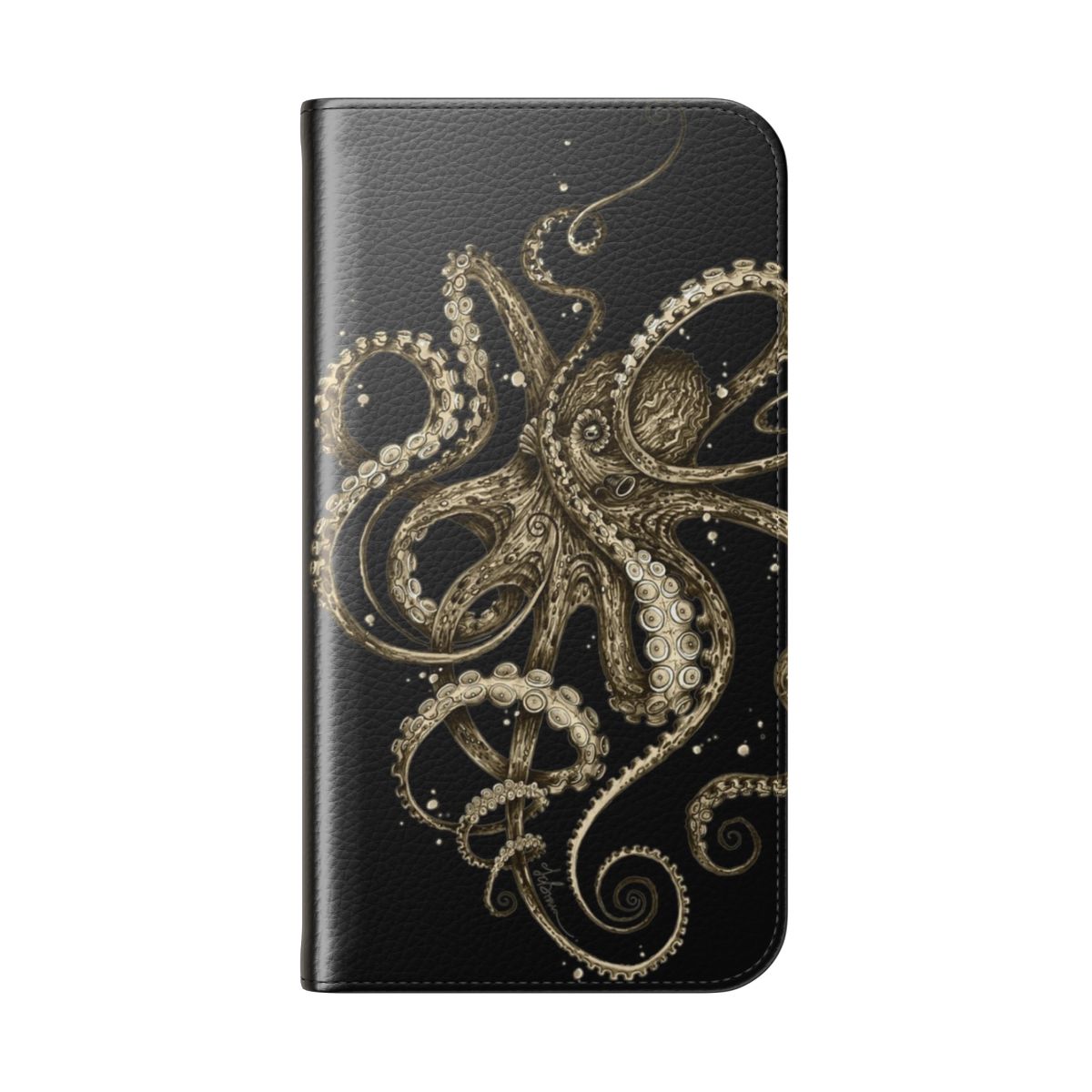 Octopus Sepia Psychedelic Flip Cover Phone Case - Folded Back