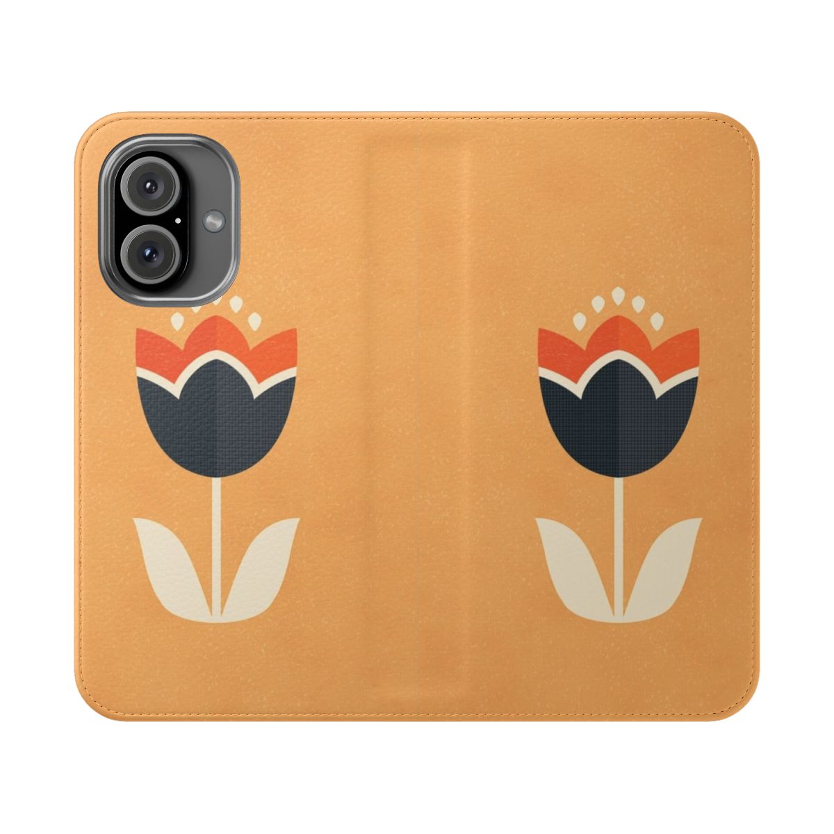 Retro-inspired orange and cream tulip pattern flip phone case