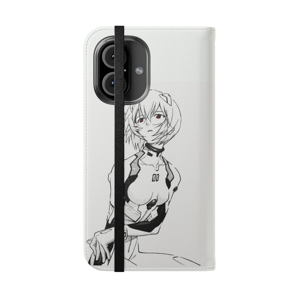 Flip cover phone case featuring the anime character Rei Ayanami from Neon Genesis Evangelion - Folded Front