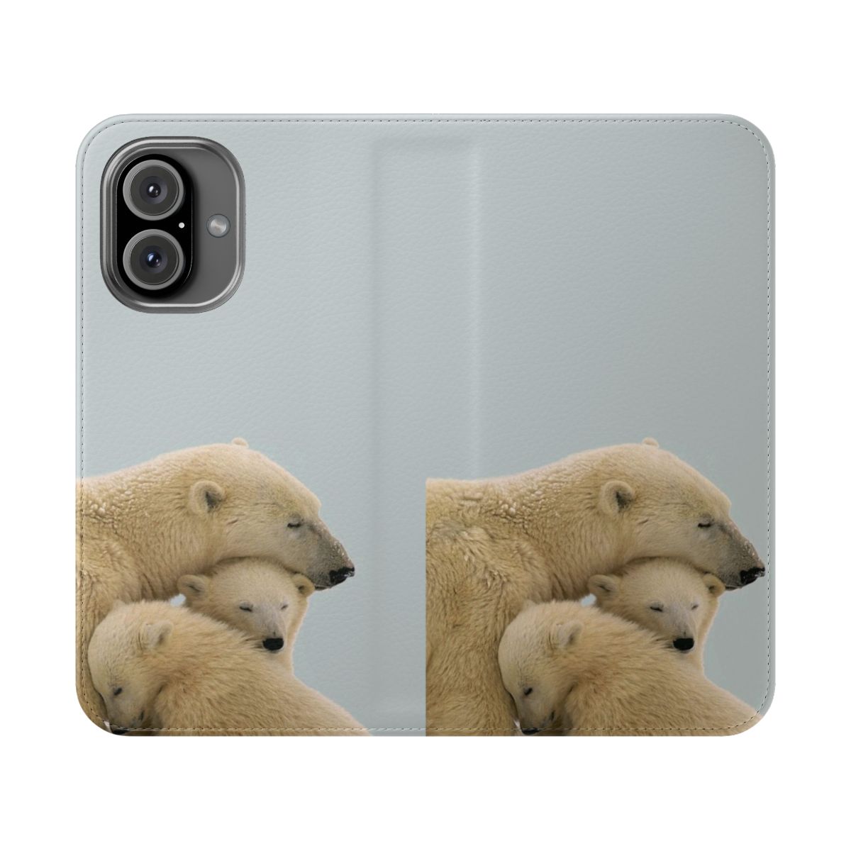 Soft, fluffy white polar bear on a flip cover phone case