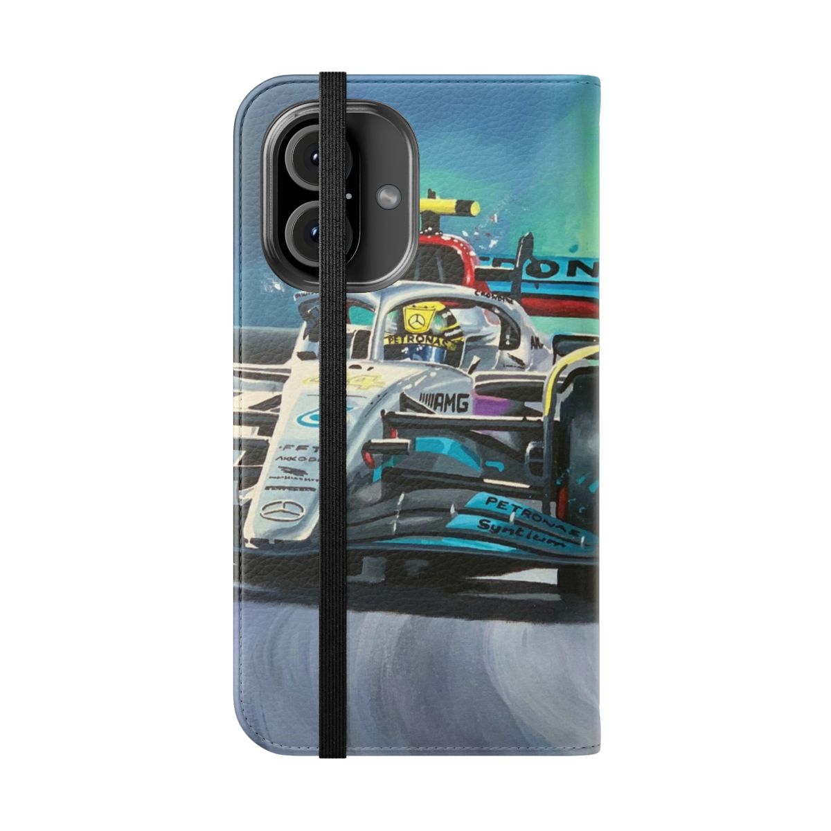 Formula One Flip Cover Phone Case with Lewis Hamilton Inspired Design - Folded Front