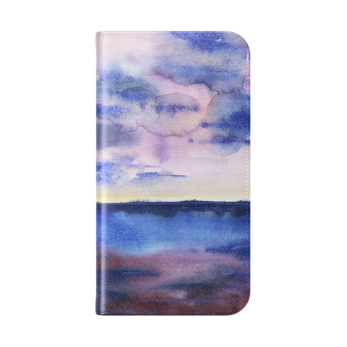 Watercolor landscape design with sky and clouds on a phone case. - Folded Back