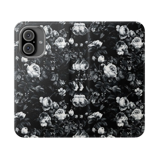 Stylish black and white rose pattern phone case