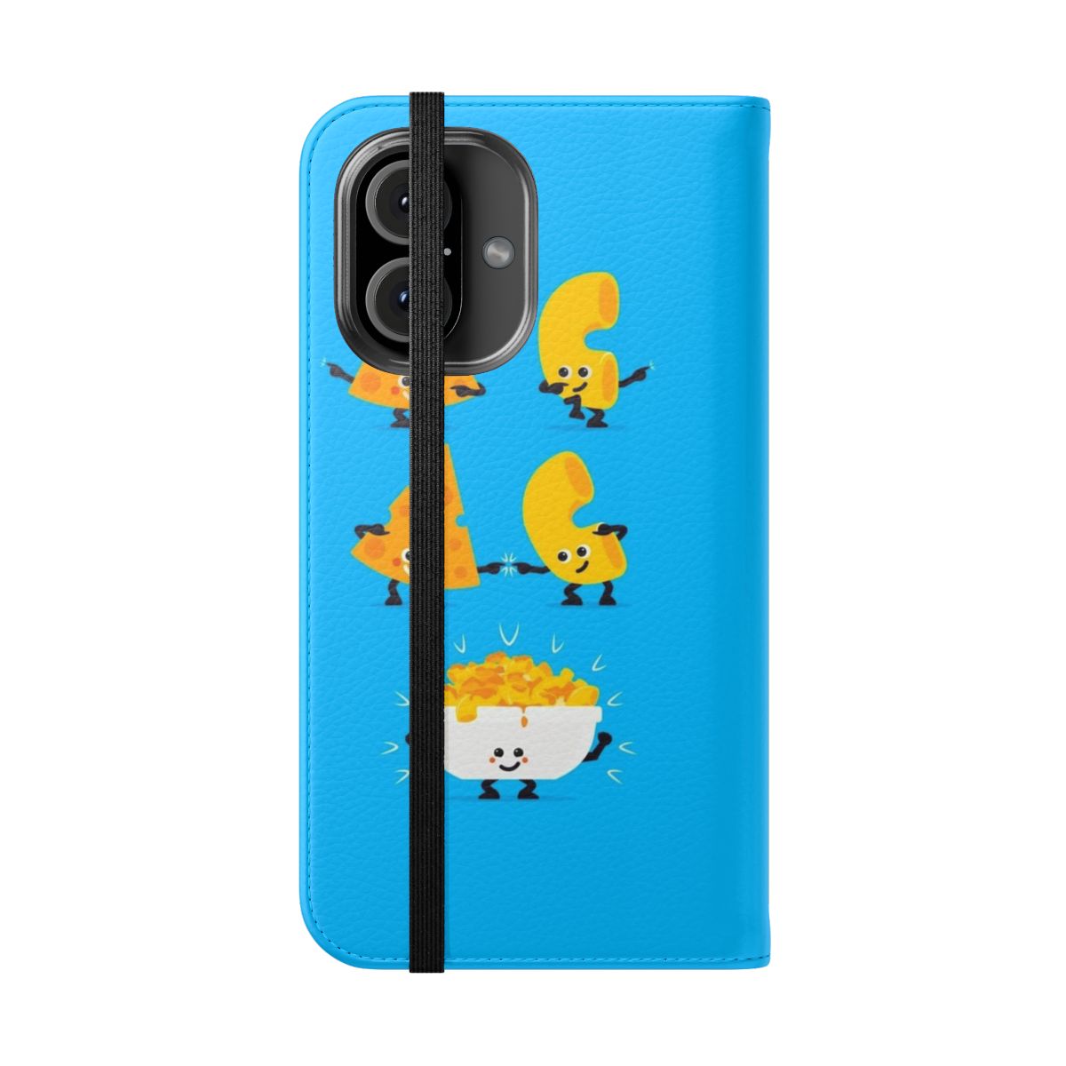 A vibrant and creative phone case featuring a fusion of macaroni and cheese design. - Folded Front