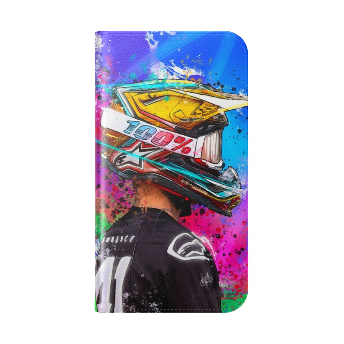 Graffiti-style phone case featuring dirt bike and motocross graphics - Folded Back