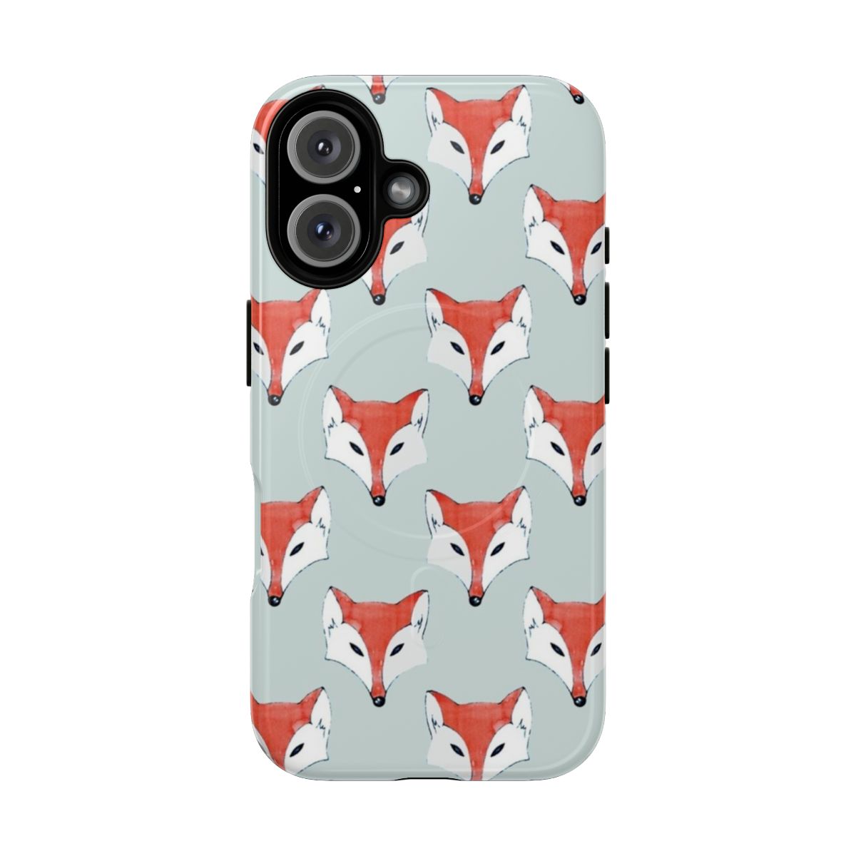 Artistic fox pattern phone case in sage green and pastel colors