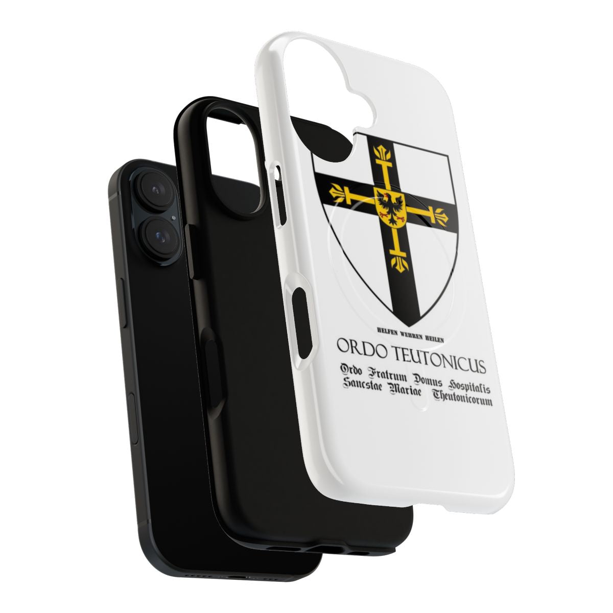 Tough phone case featuring the flag and coat of arms of the Teutonic Order, a medieval German crusader knight organization. - Layers