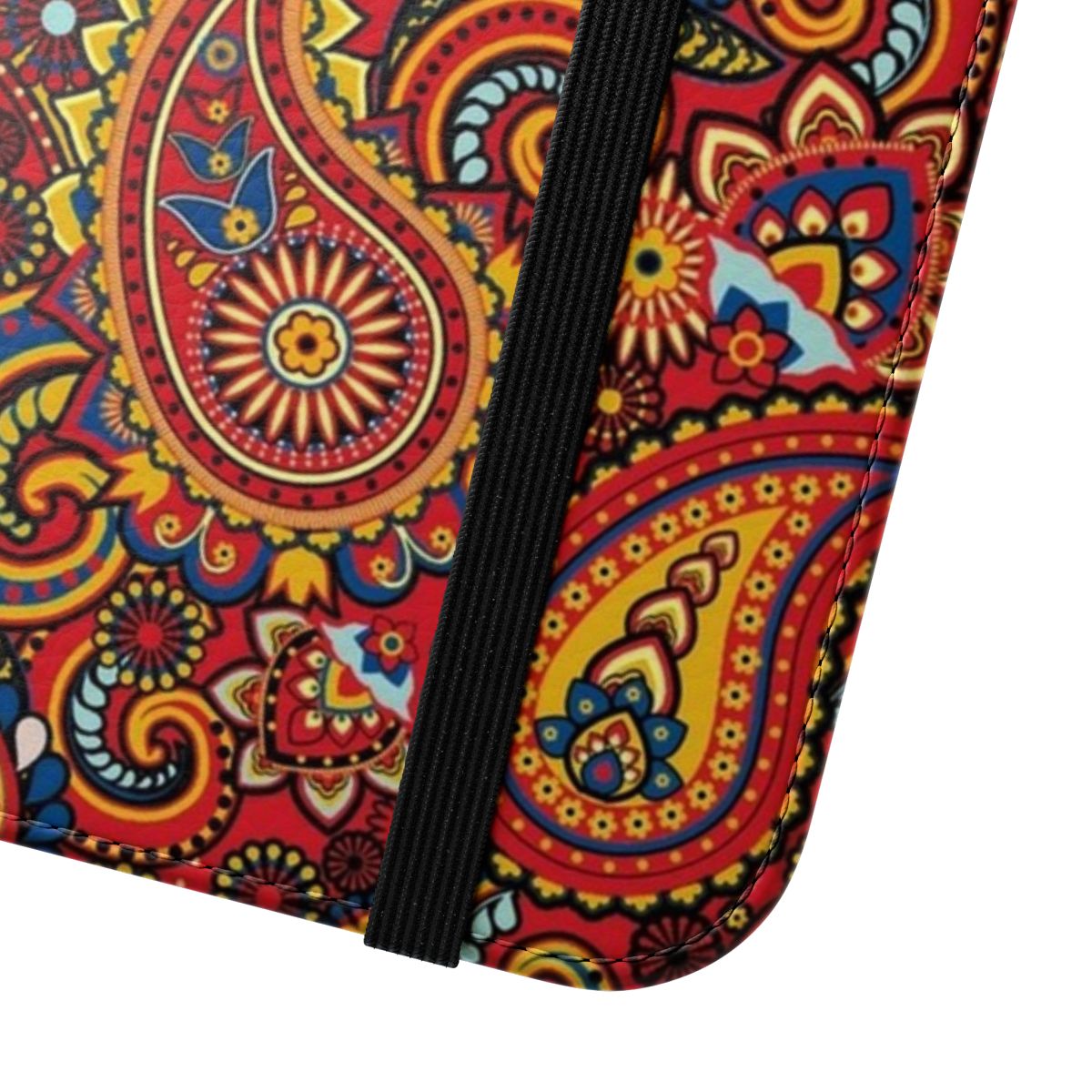 Vintage paisley print flip cover phone case for retro and classic style - Close Up