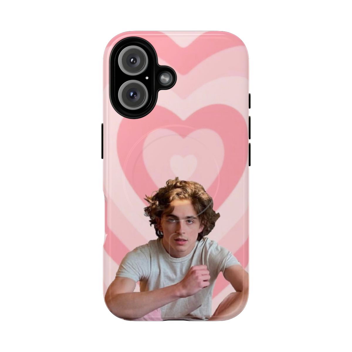 Timothee Chalamet-inspired magnetic tough phone case with pink heart design