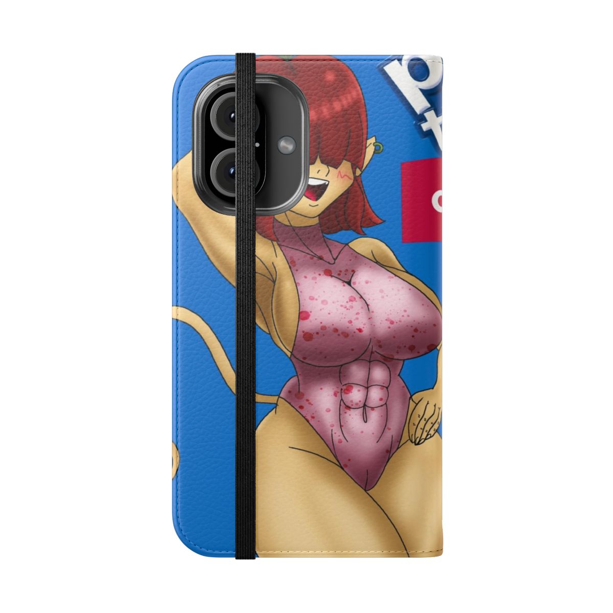 Smartphone case featuring a cute anime-style girl illustration with a cherry-flavored Pop-Tart design. - Folded Front