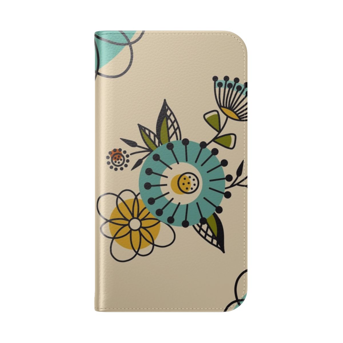 Vibrant mid century modern style floral pattern on a smartphone flip cover case. - Folded Back