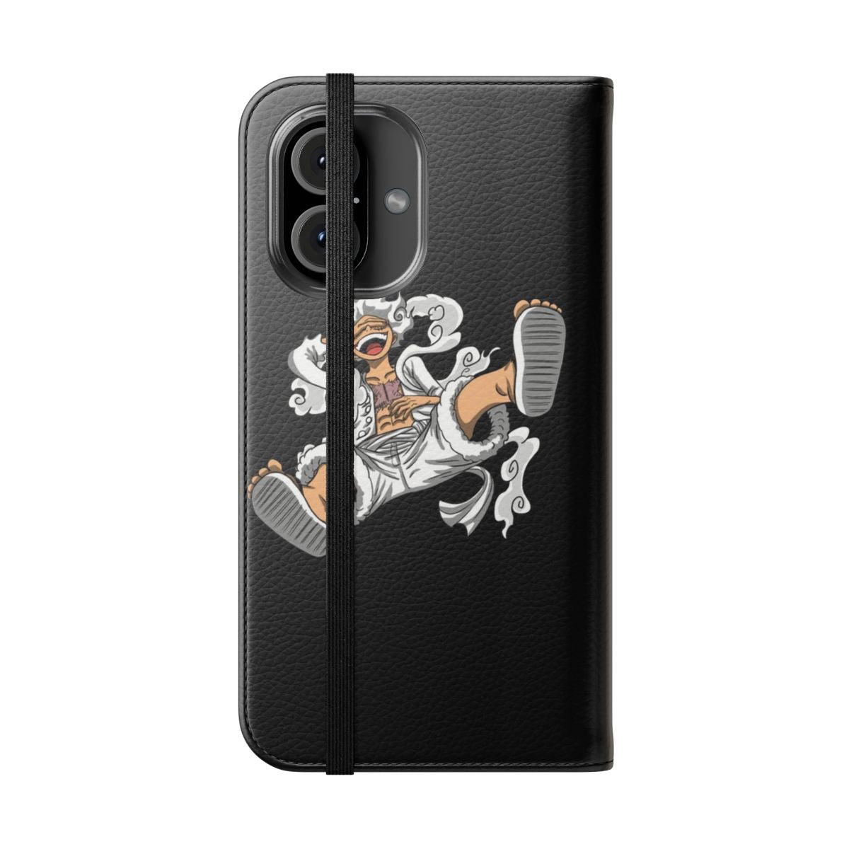 Anime-themed flip cover phone case with Gear 5 Luffy design - Folded Front