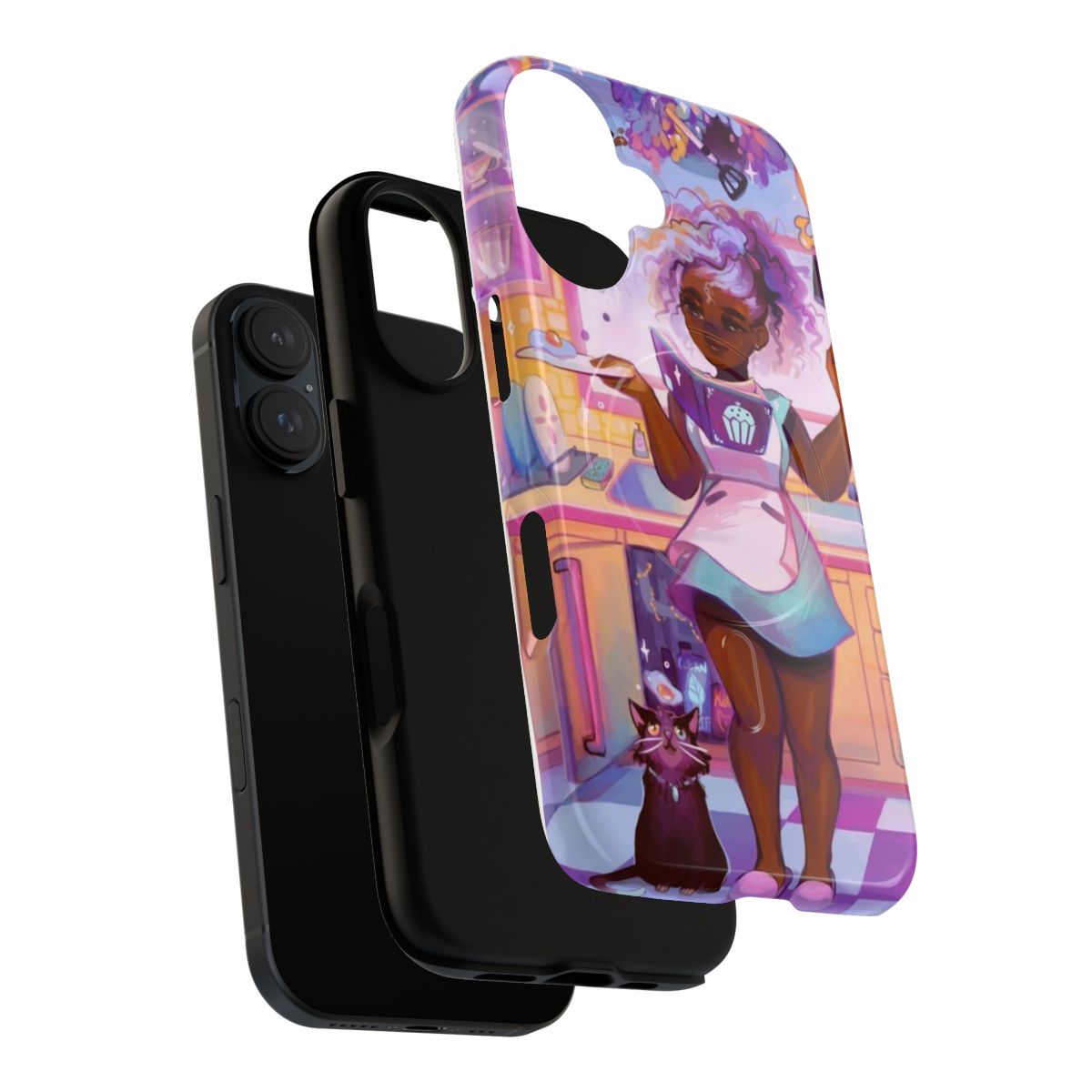 Pastel purple and black phone case with a magical girl style design - Layers