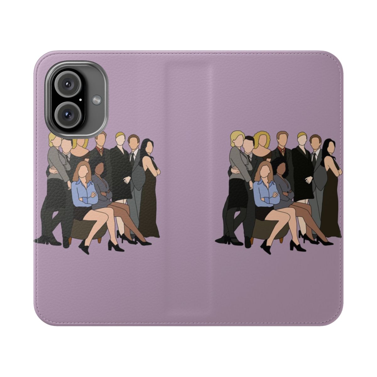 Flip cover phone case featuring Ally McBeal and other characters from the 90s TV show.