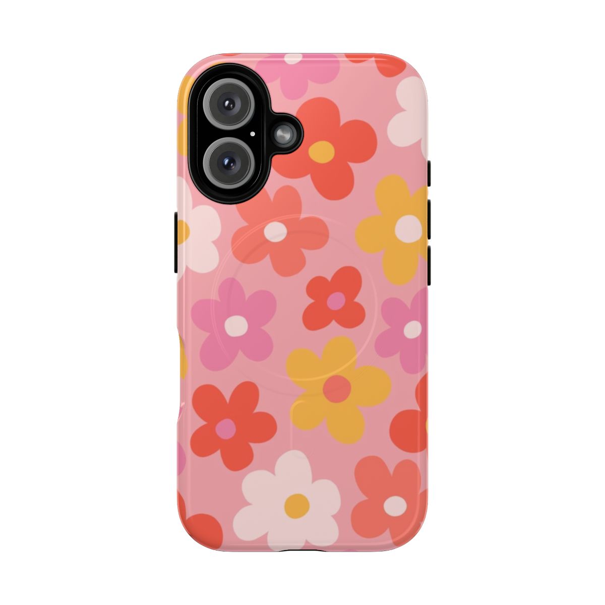 Colorful floral phone case with a groovy, retro design