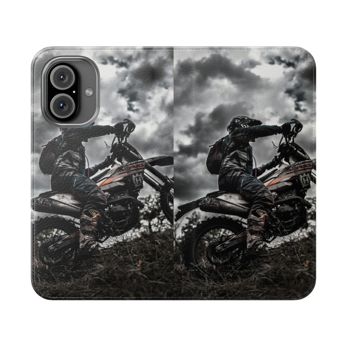 Enduro race inspired flip cover phone case for active outdoor enthusiasts