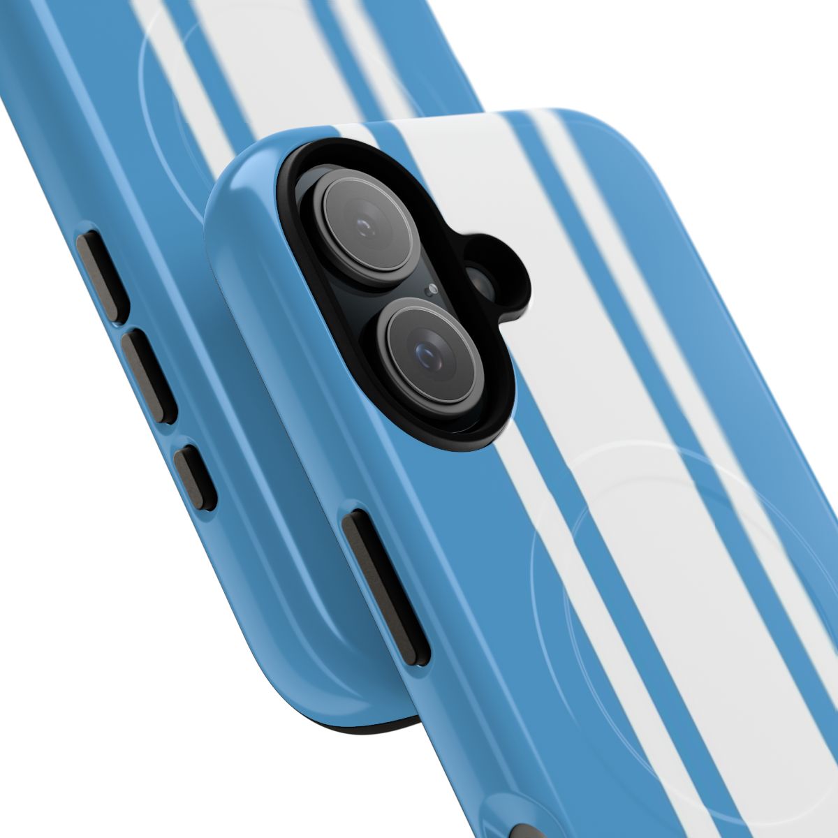 Vertical power stripe magnetic tough phone cases in carolina blue and white - Detail