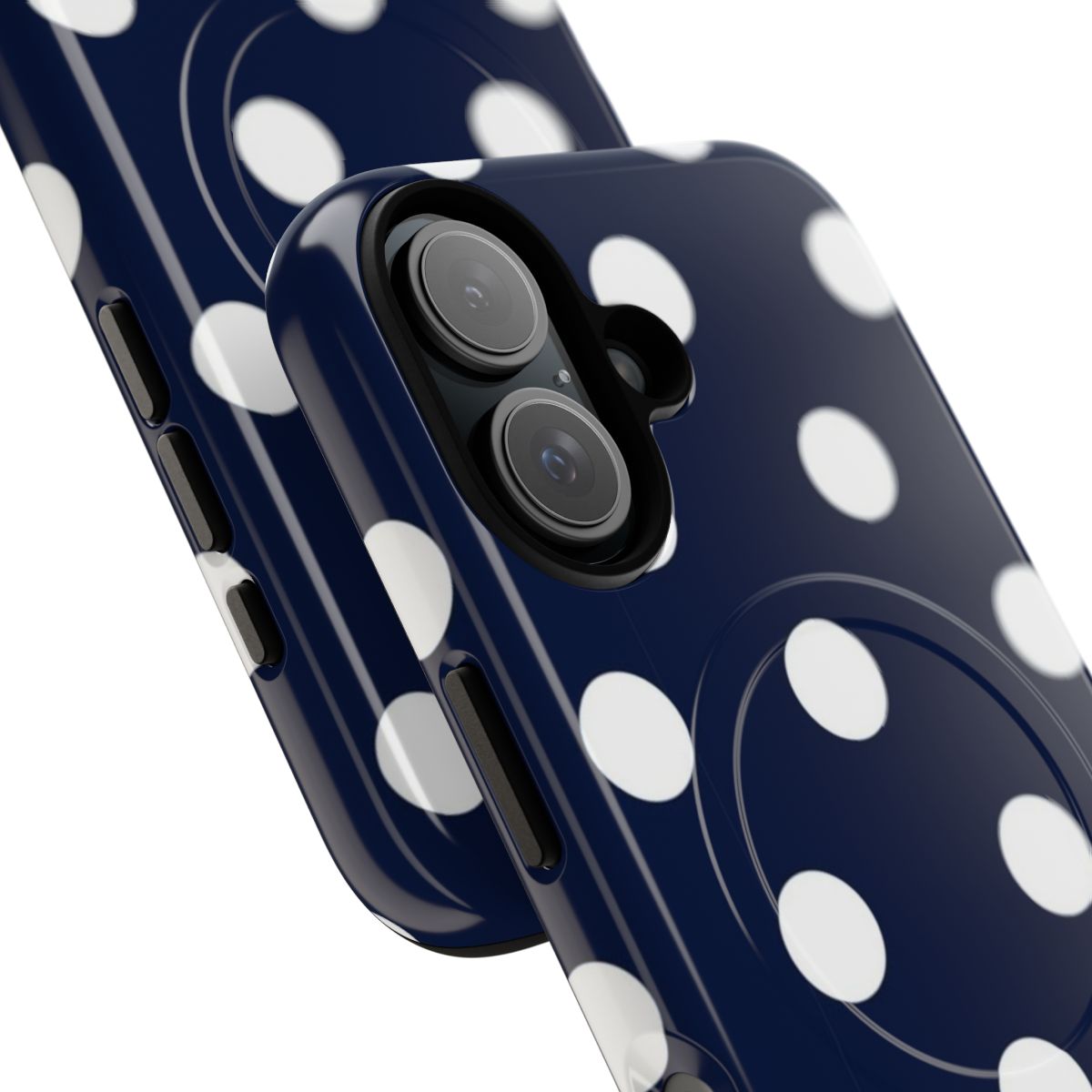 Navy blue and white polka dot phone case - Detail