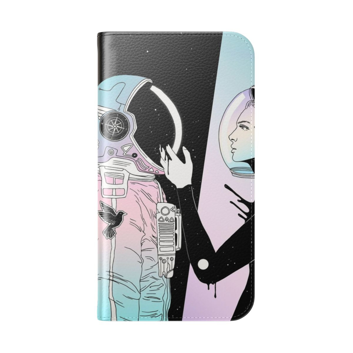 Flip phone case with space, universe, and cosmic design elements - Folded Back