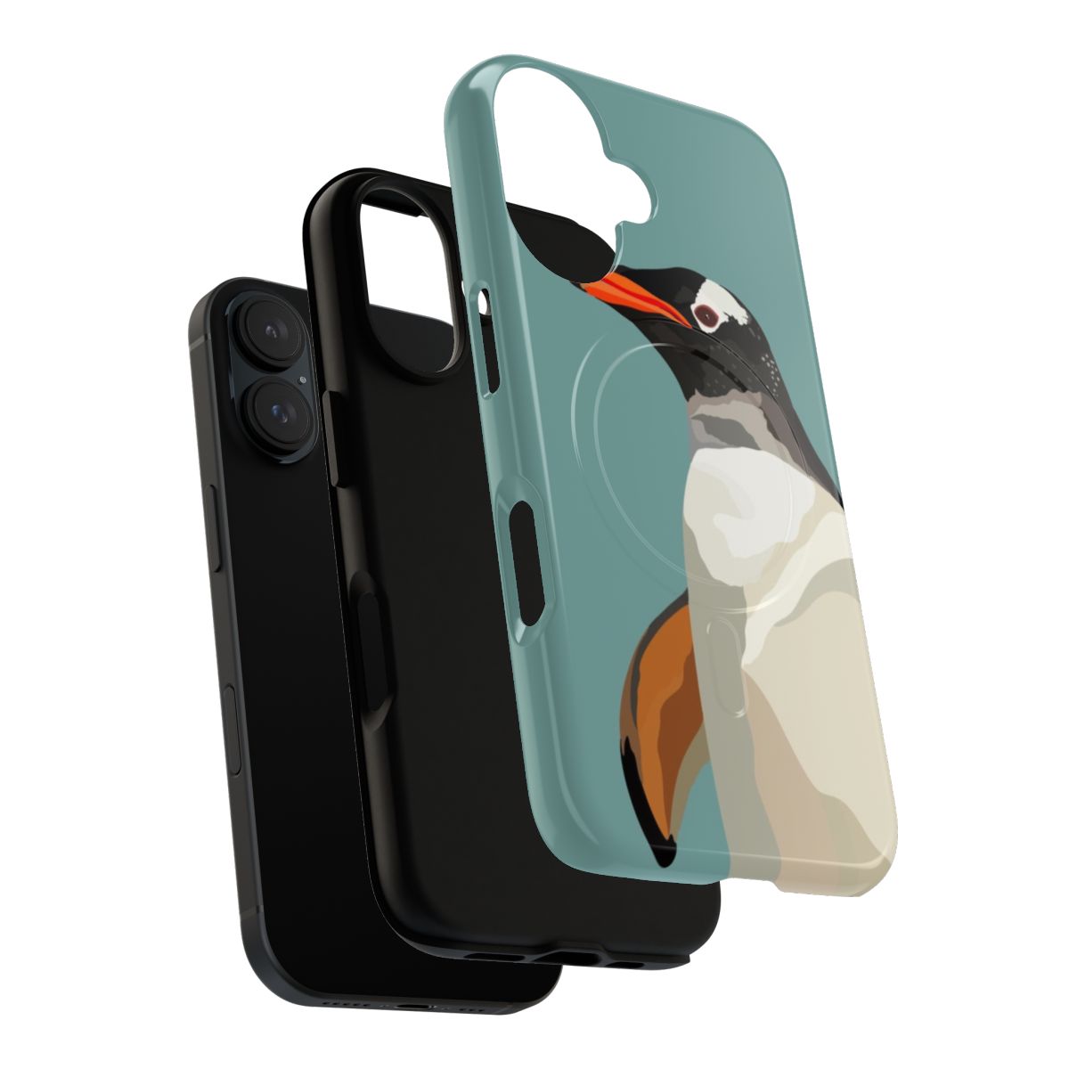 Magnetic tough phone case featuring a vibrant illustration of a Gentoo penguin, a unique Antarctic bird species. - Layers